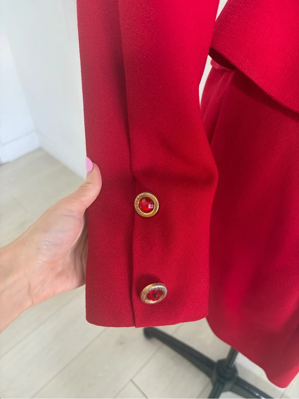 Vintage Red Skirt Suit Louis Feraud Paris Buttons 80s Power Suit 2 Piece sz 4